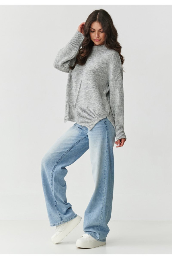 Sweter damski oversize z przeszyciem szary melanż s159