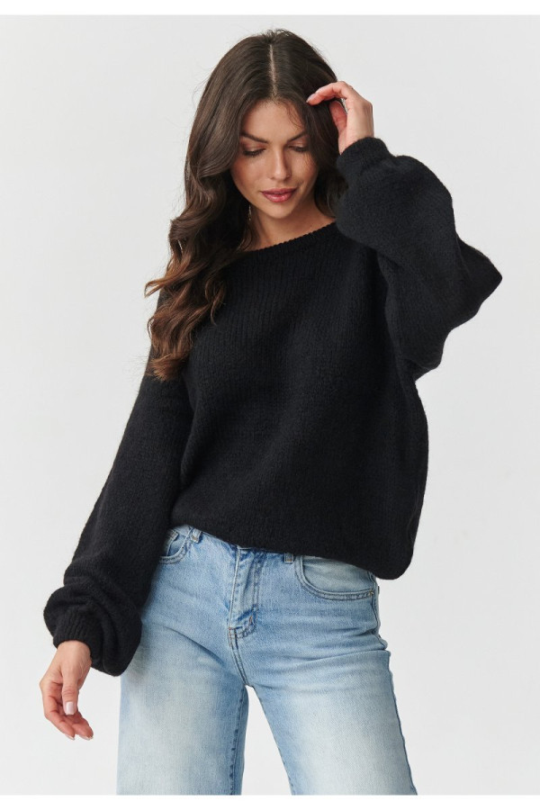 Klasyczny sweter damski z dodatkiem kid moheru i wełny czarny s168