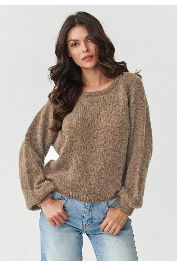 Klasyczny sweter damski z dodatkiem kid moheru i wełny tabacco s168
