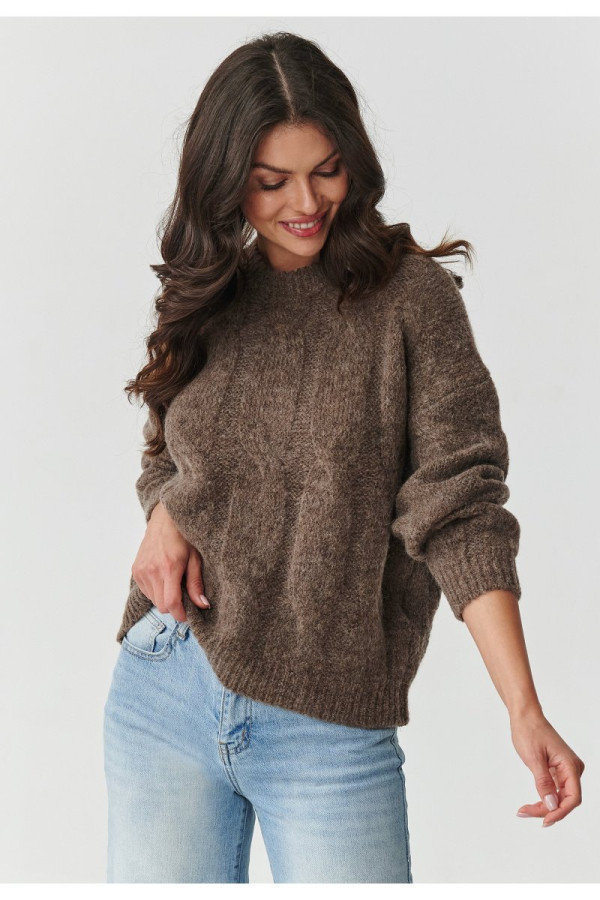 Krótki sweter z dodatkiem kid moheru i wełny mokka s169