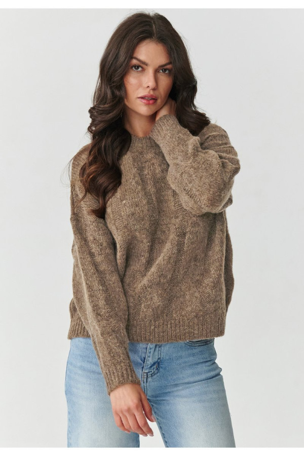 Krótki sweter z dodatkiem kid moheru i wełny tabacco s169