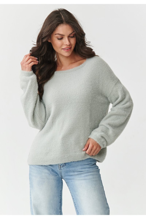 Luźny sweter o puszystej fakturze jasny szary s171