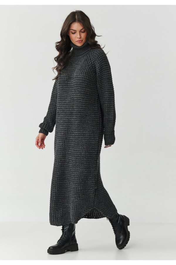 Sukienka swetrowa midi z golfem grafitowy melanż s162
