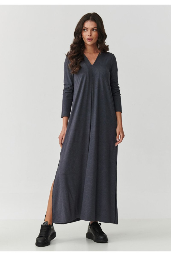 Wiskozowa sukienka maxi z rozcięciami antracytowa m895