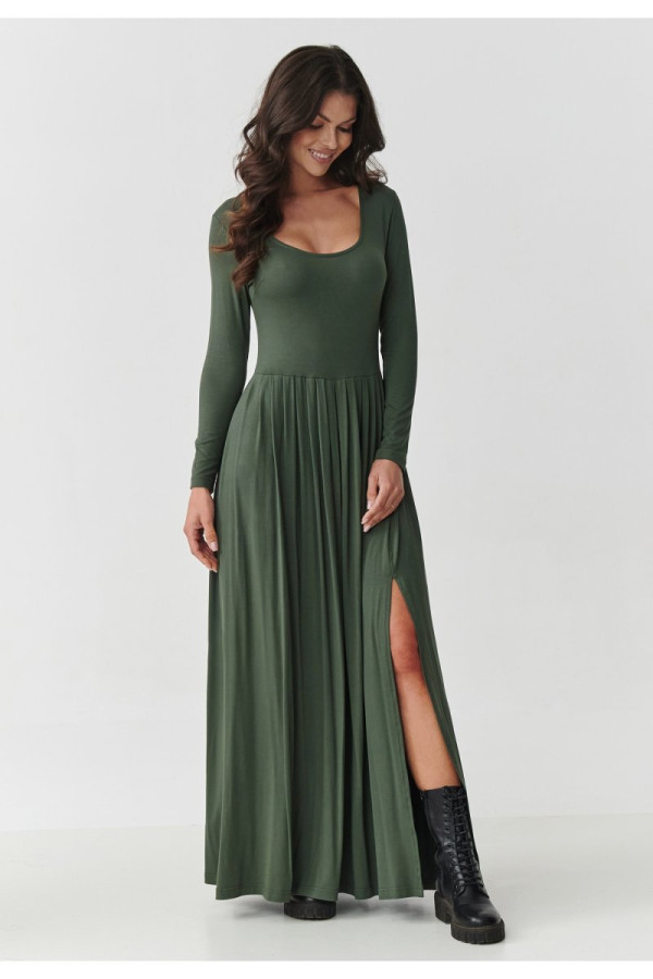 Długa rozkloszowana sukienka khaki m896