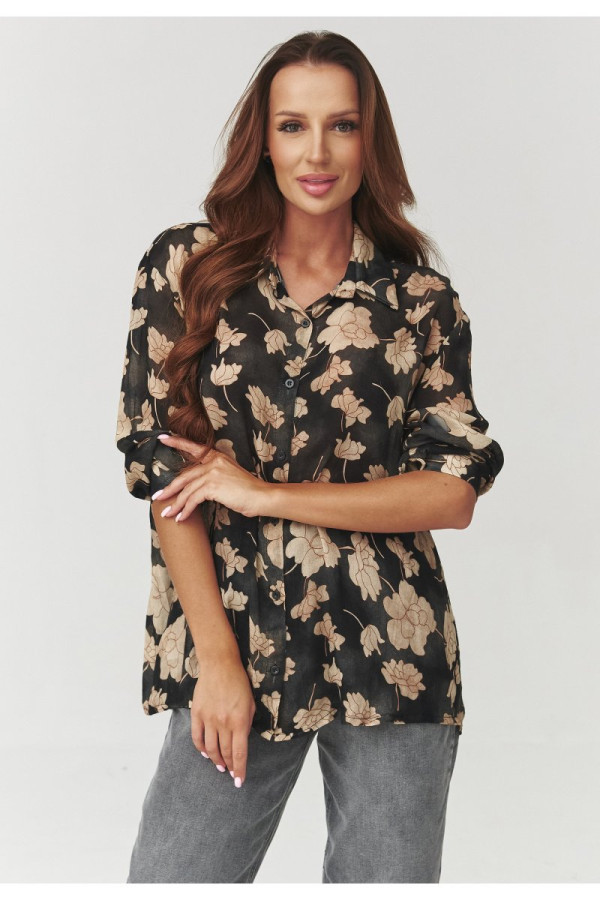 Koszula damska beżowe kwiaty c5