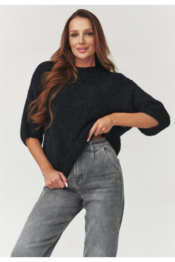 Miękki sweter damski z rękawem za łokieć czarny c8