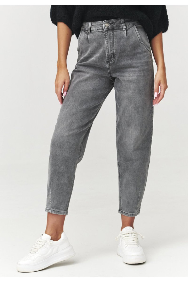 Jeansy mom fit z wysokim stanem szary jeans c14