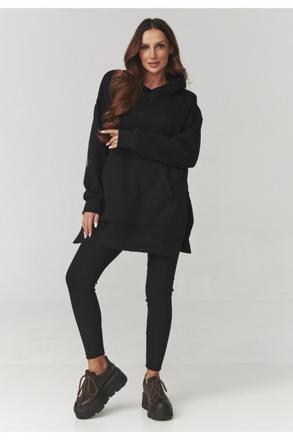 Komplet damski – długa bluza z kapturem i legginsy czarny a12