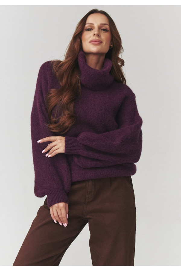 Golf damski oversize baby alpaka bakłażan c19