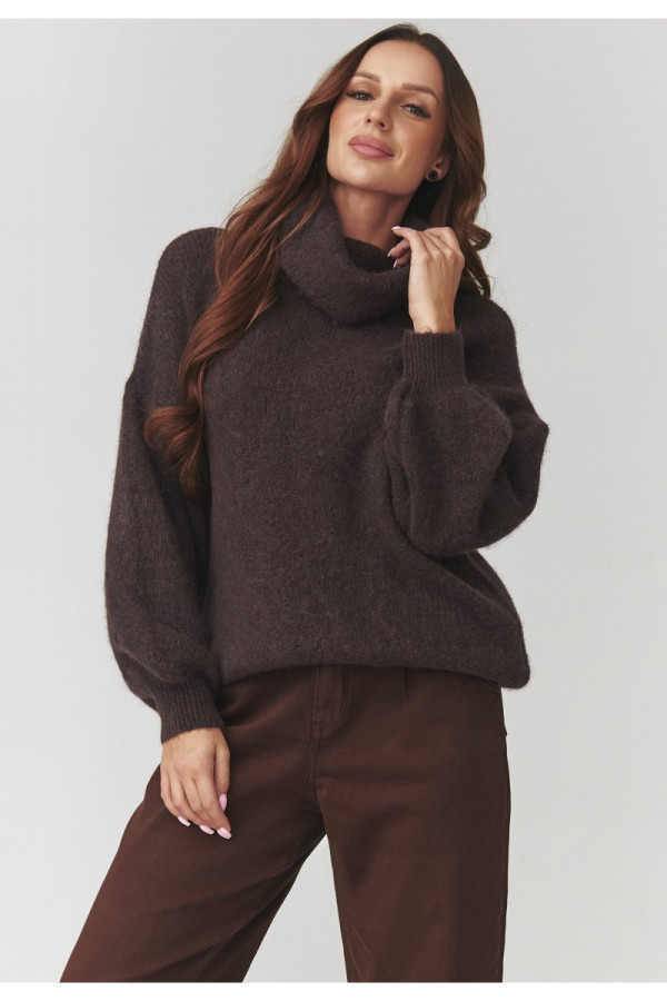 Golf damski oversize baby alpaka czekoladowy c19