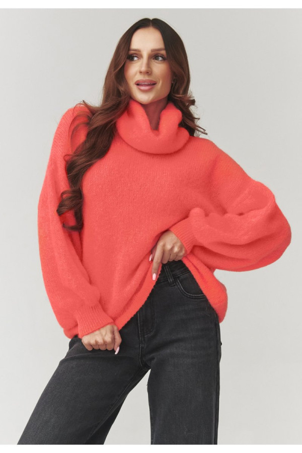 Golf damski oversize baby alpaka koralowy c19