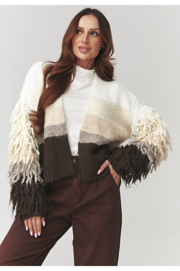 Sweter damski z frędzlami beżowy c25