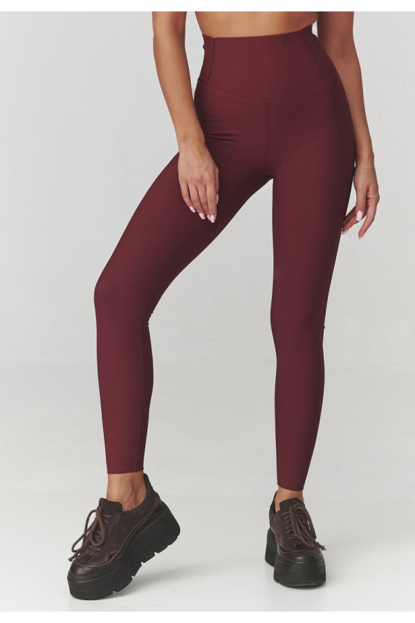 Legginsy damskie prążkowane bordowe c30