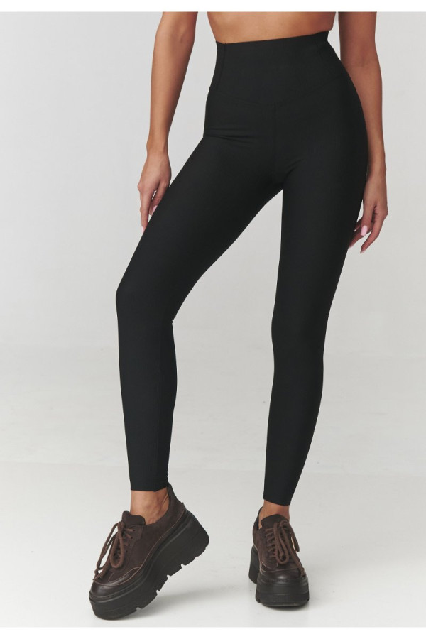 Legginsy damskie prążkowane czarne c30