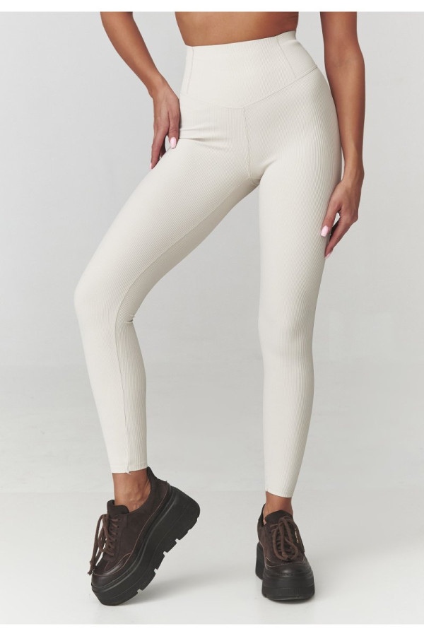 Legginsy damskie prążkowane jasny beż c30