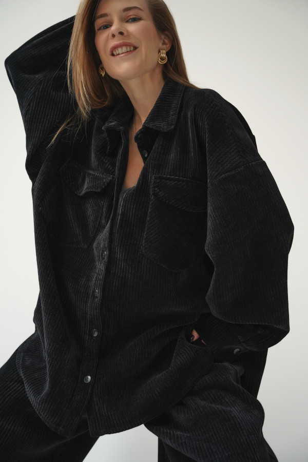 Sztruksowa koszula oversize urban cord czarna