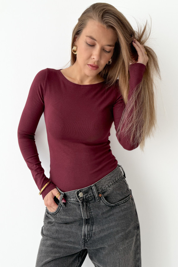 Klasyczny longsleeve z bawełny organicznej i modalu lia burgund