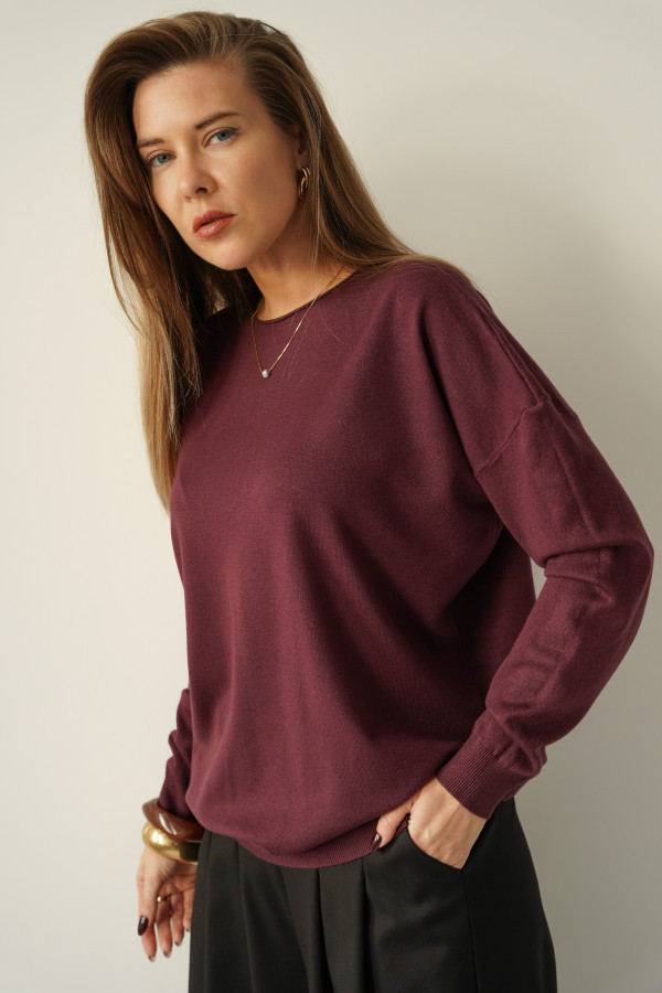 Klasyczny luźny sweterek z kaszmirem ette burgund