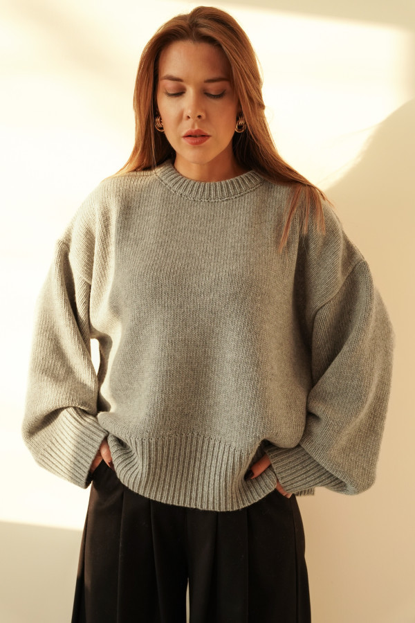 Klasyczny luźny sweter 100% wełna merino epure szary