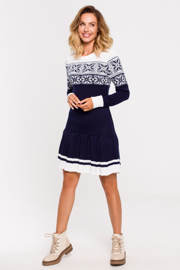 świąteczna sukienka swetrowa - granatowa