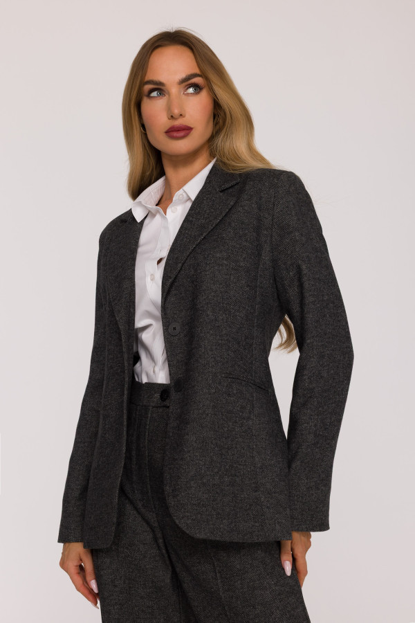 Marynarka z domieszką wełny zapinana na guziki - szara