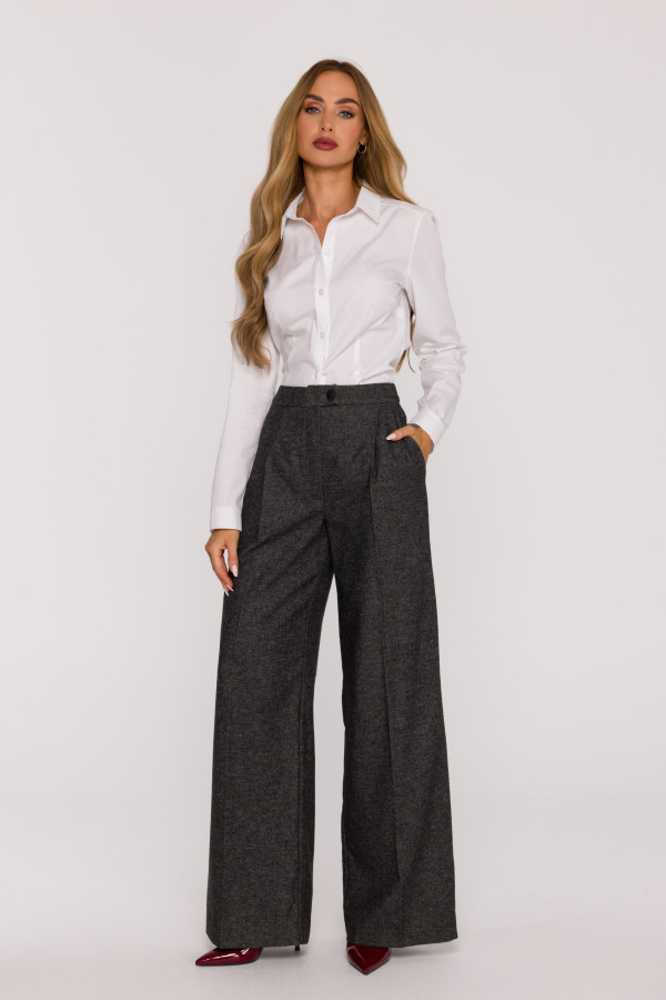 Spodnie z domieszką wełny z szerokimi nogawkami - szare