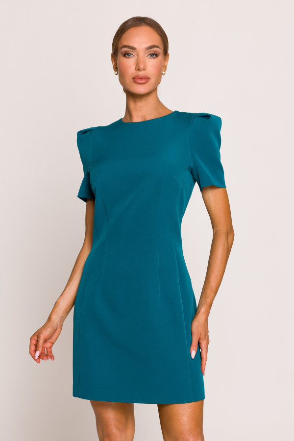 Sukienka mini z ozdobnymi rękawami - morska