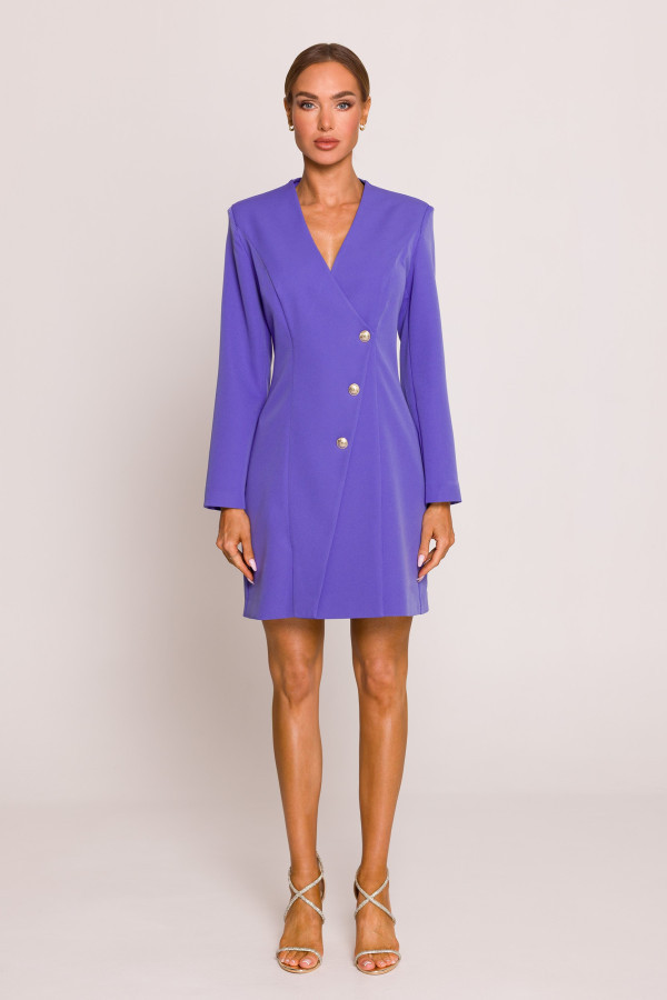 Sukienka żakietowa ze złotymi guzikami – jasnofioletowa
