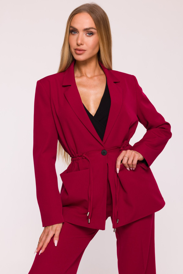 Marynarka damska marszczona w talii - bordowa