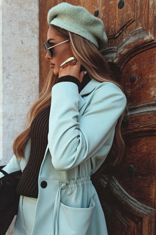 Marynarka damska marszczona w talii - miętowa