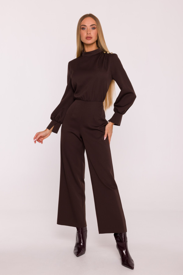 Kombinezon ze stójką i szerokimi nogawkami - brązowy
