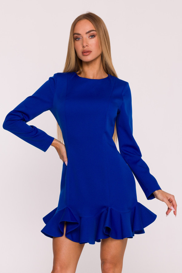 Sukienka mini z falbankami na dole - chabrowa