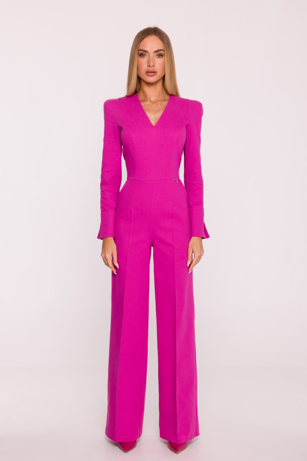 Kombinezon z szerokimi nogawkami i długimi rękawami - różowy