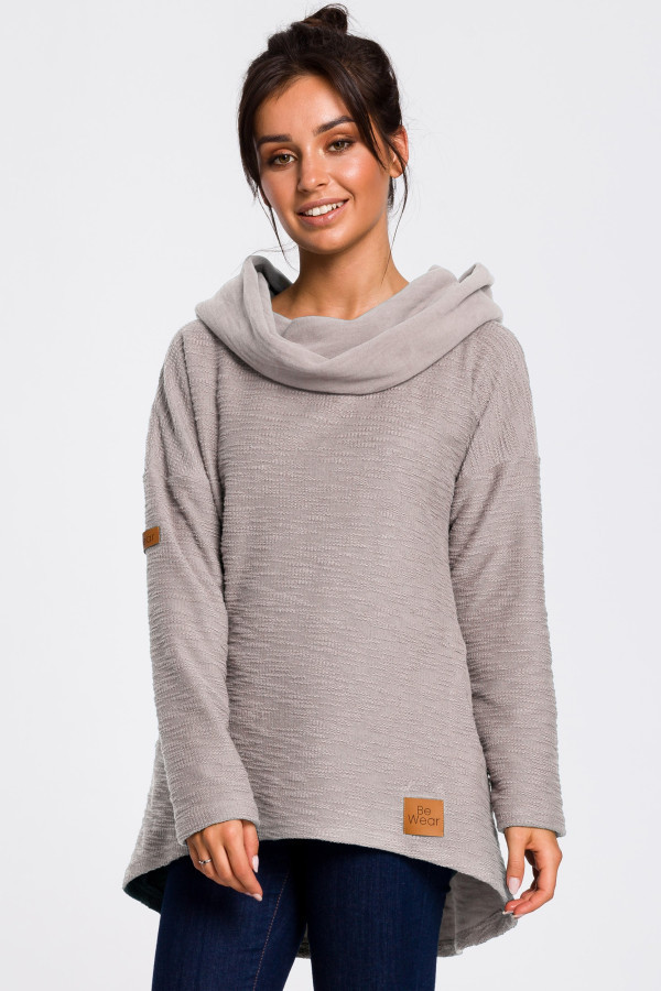 Bluza z szerokim kołnierzem i kapturem - szara