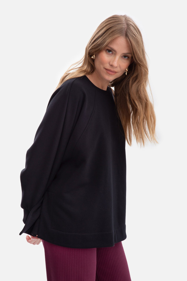 Bluza oversize z rozcięciami po bokach - czarna