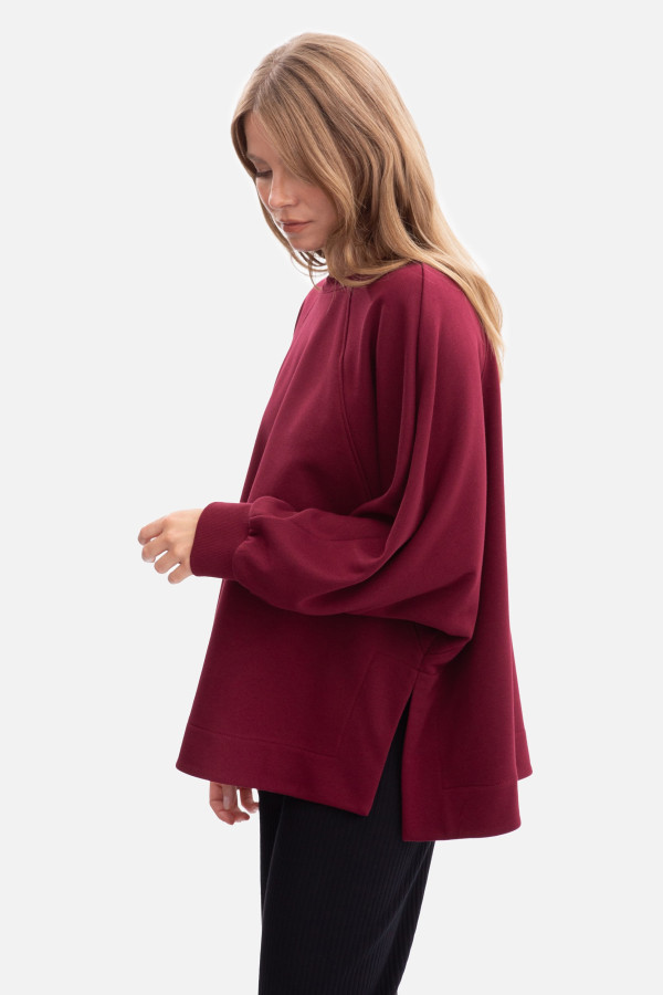 Bluza oversize z rozcięciami po bokach - burgundowa