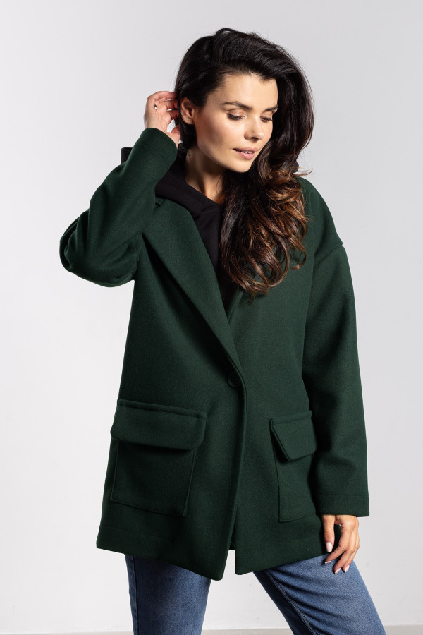 Luźna kurtka oversize z kieszeniami - butelkowa zieleń