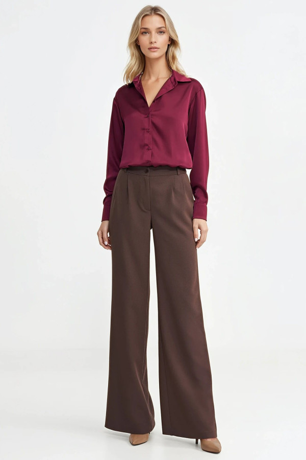 Spodnie z zakładkami wide leg - brązowe