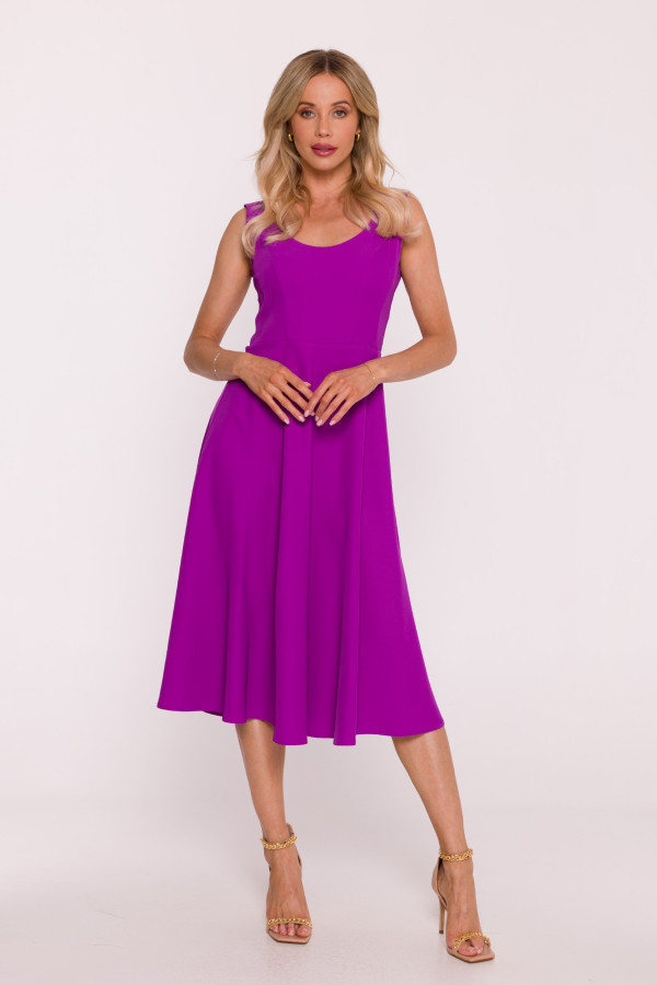 Sukienka rozkloszowana midi bez rękawów - lawendowa