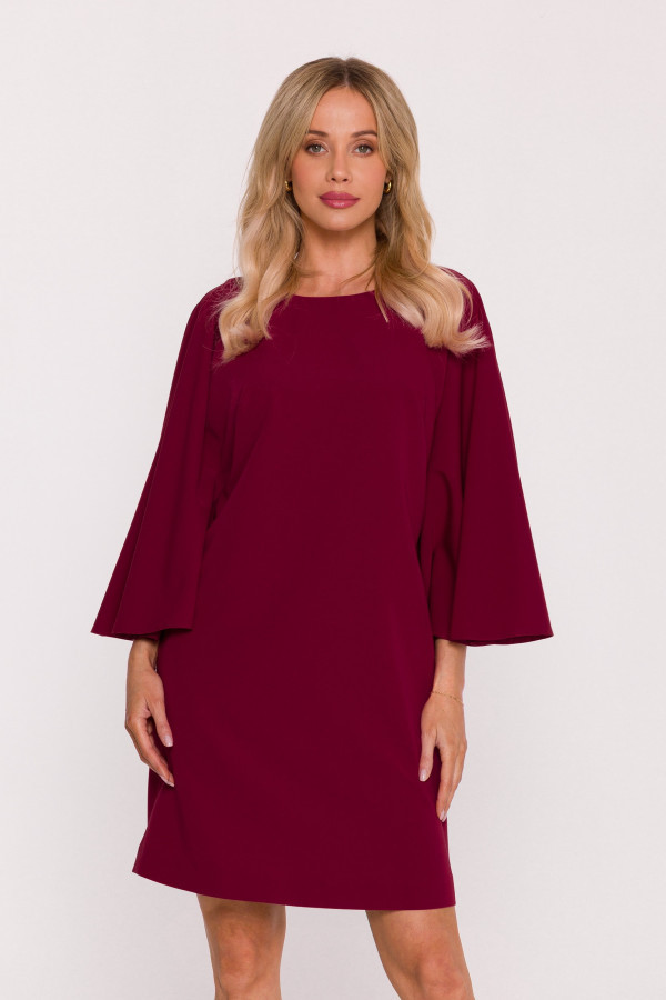 Sukienka z rękawami typu nietoperz - bordowa