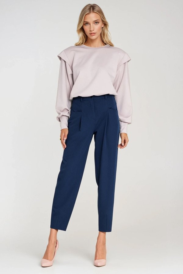 Spodnie baggy z wysokim stanem - kobaltowe