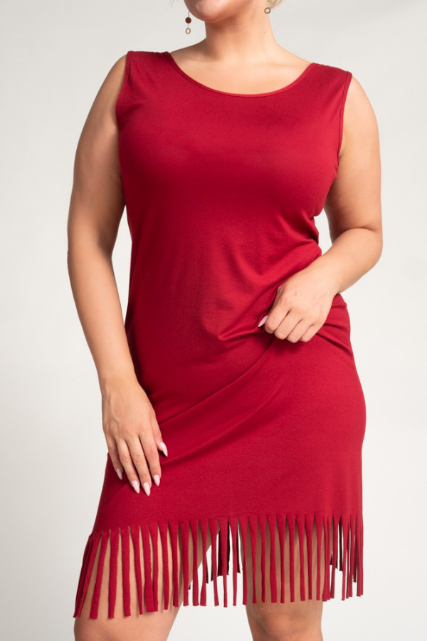 Bordowa sukienka z frędzlami rivio