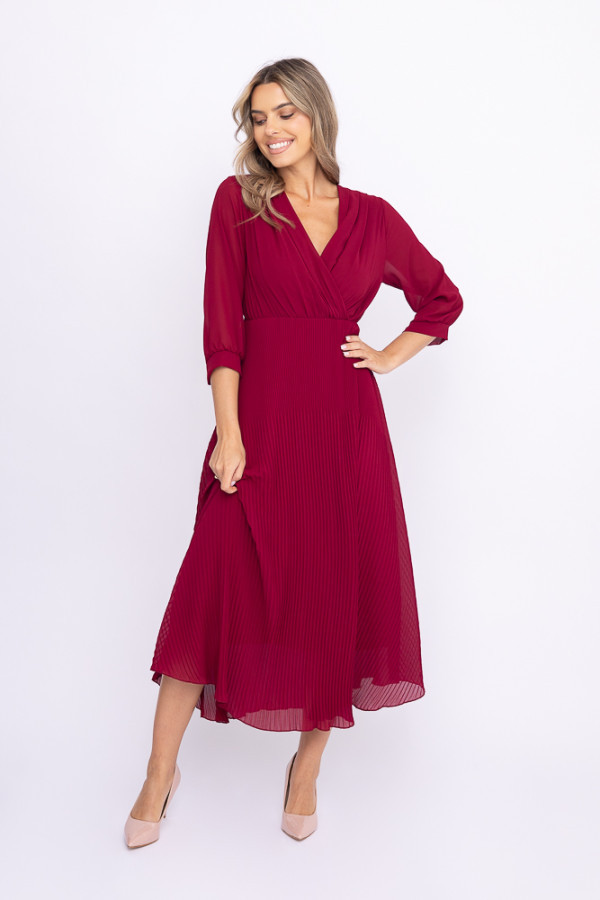 Bordowa sukienka plisowana kemeli