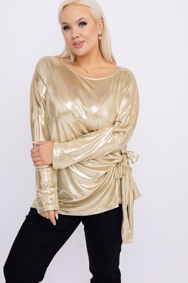 Jasnozłota bluzka błyszcząca z wiązaniem melodi