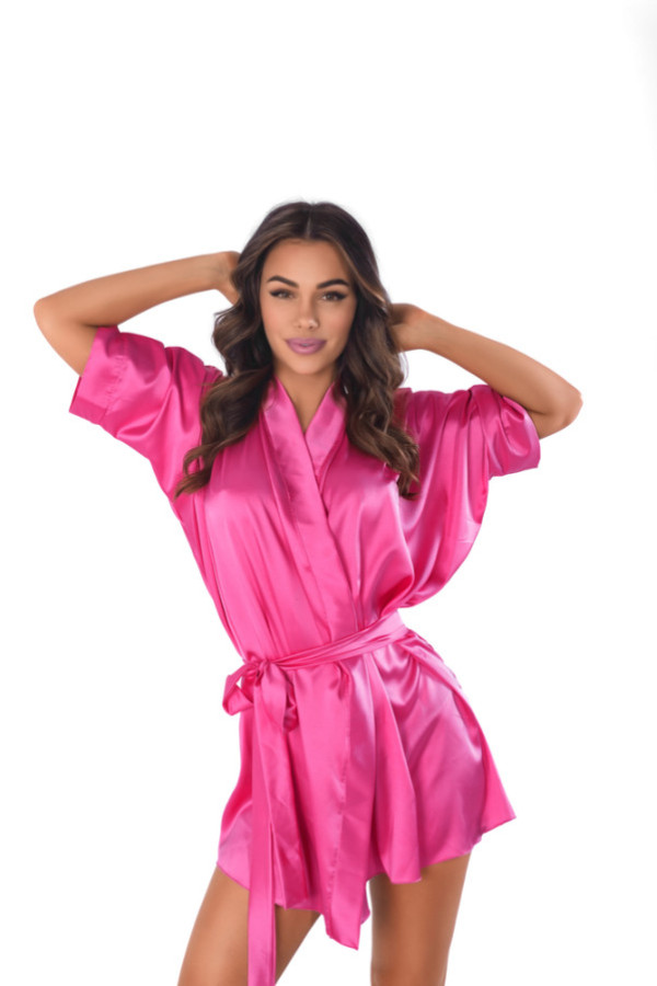 Fuksjowy szlafrok satynowy kimono magenta kimon sleves