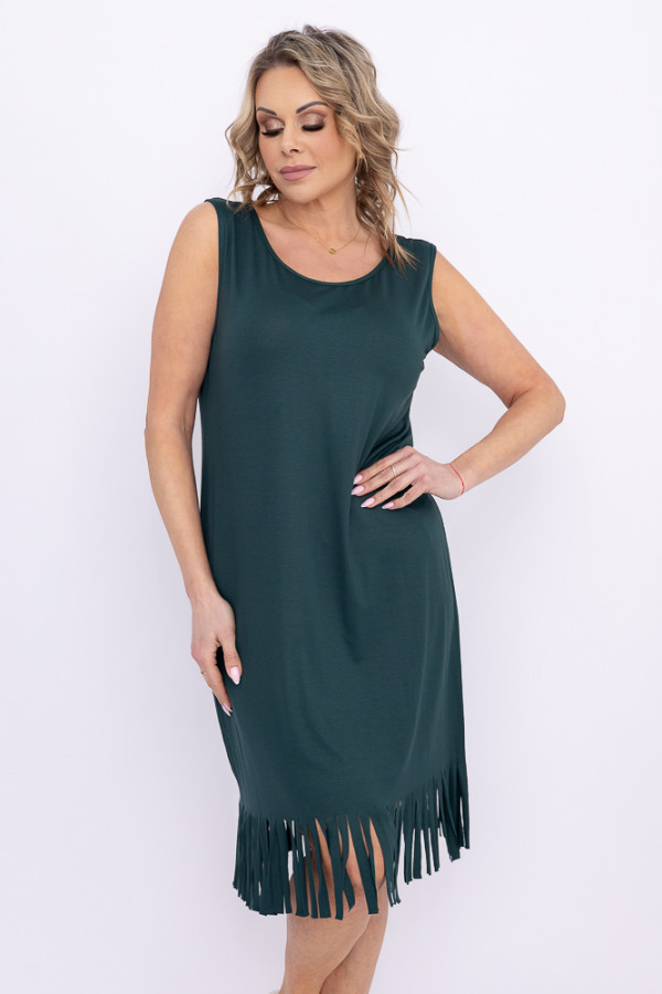 Butelkowozielona sukienka z frędzlami rivio