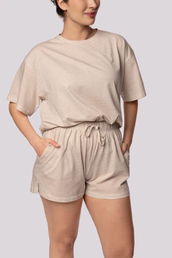 Ecru piżama z szortami stripe