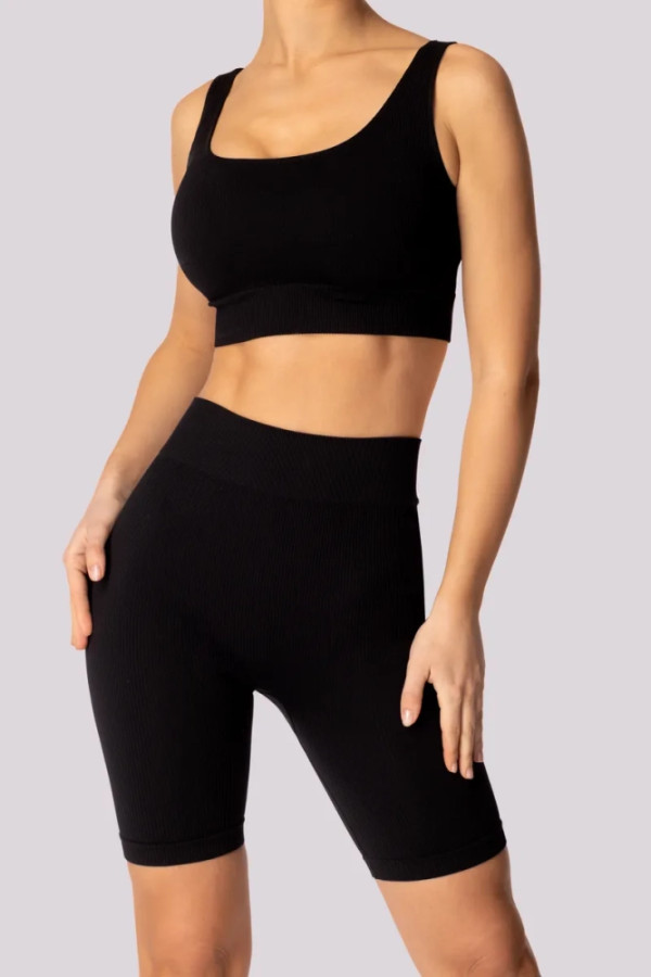 Czarne spodenki bikery prążkowane ribbed