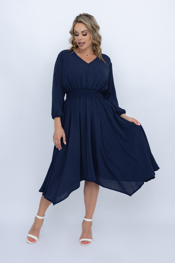 Granatowa sukienka z marszczeniem milio